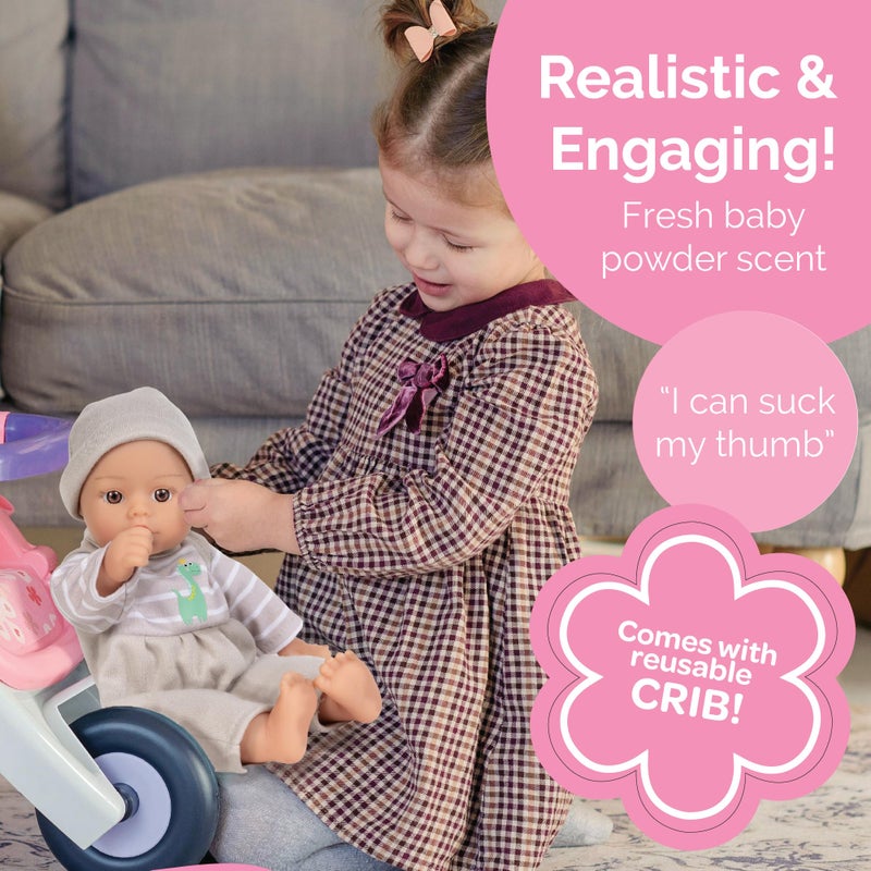 Adora Sweet Baby - 11â€ Soft & Cuddly Baby Doll, Realistic Features, Gentle Scent, Machine Washable, Lightweight & Easy to Hold | Adorable Playmate (Boy Dino) - Image 3